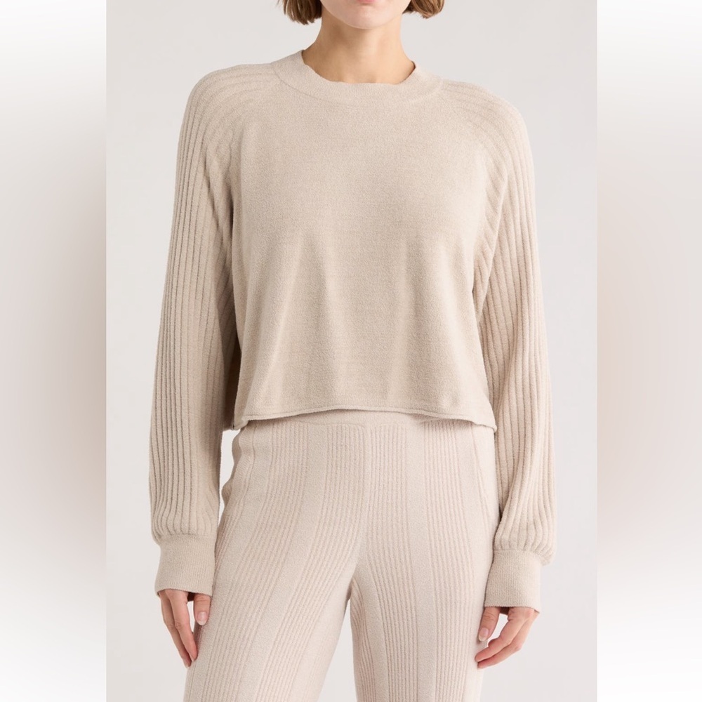 Barefoot Dreams CozyChic Ultra Lite Mock Neck Crop
Sweatshirt Sandstone SzXL NWT